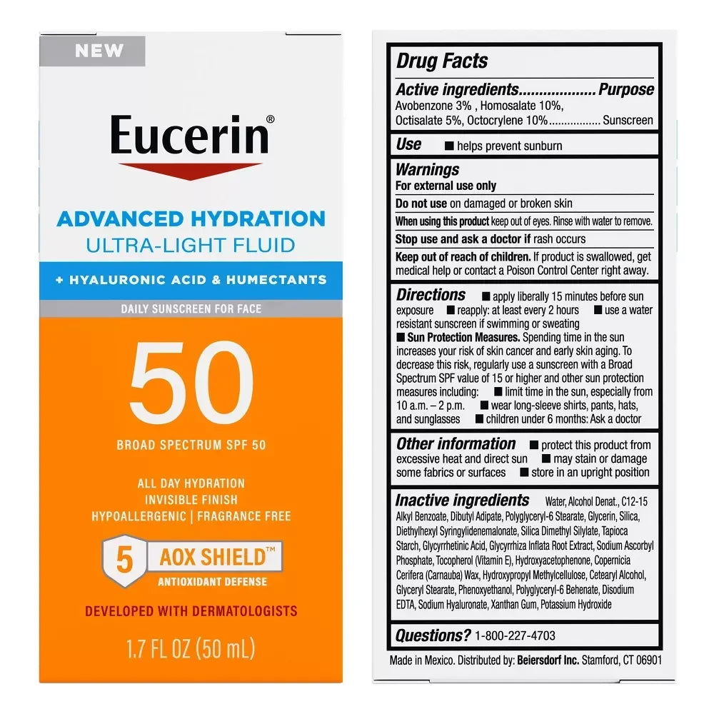 Eucerin Sun Advanced Hydration Face Lotion SPF 50 – 1.7 fl oz - Exotic Pro