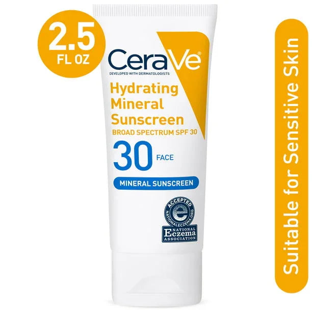 CeraVe Hydrating Mineral Face Sunscreen Lotion SPF 30, 2.5 fl oz - Exotic Pro