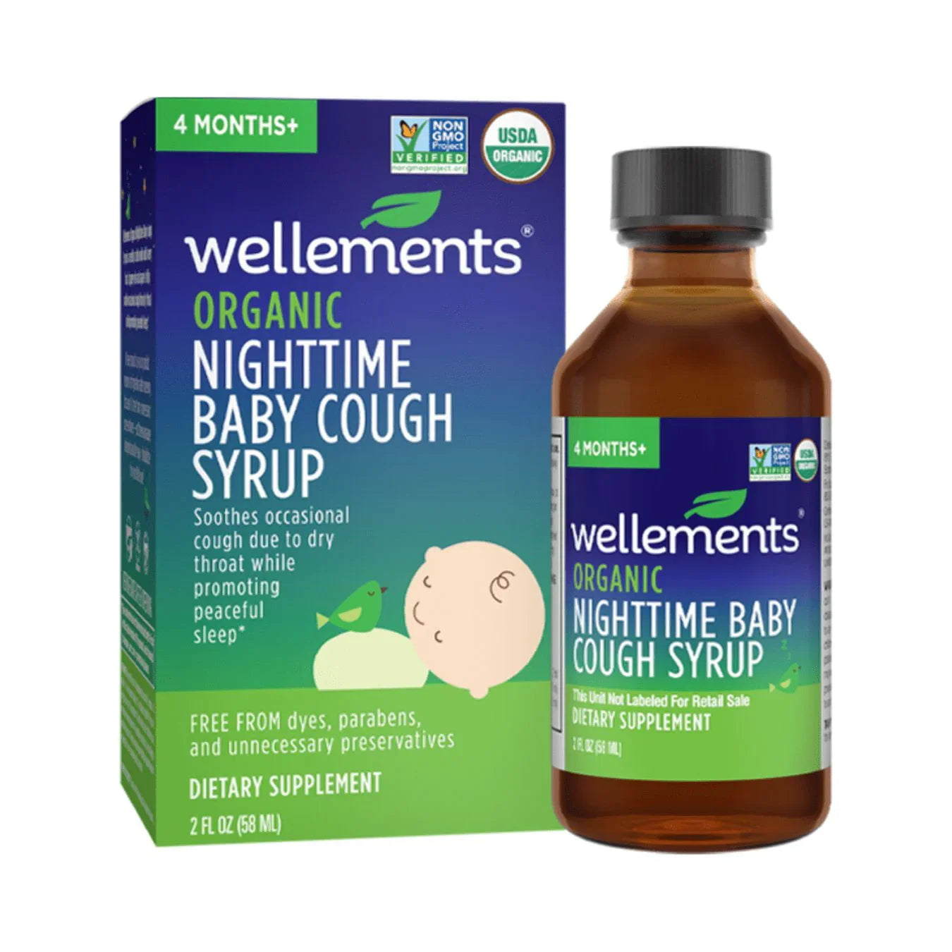 Wellements Organic Nighttime Baby Cough Syrup USDA Organic 2 Fl Oz. 4 Months+ - Exotic Pro