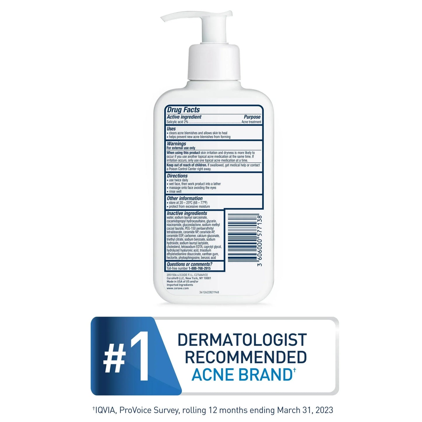 CeraVe Acne Control Cleanser with 2% Salicylic Acid – Face Wash, 8 oz - Exotic Pro