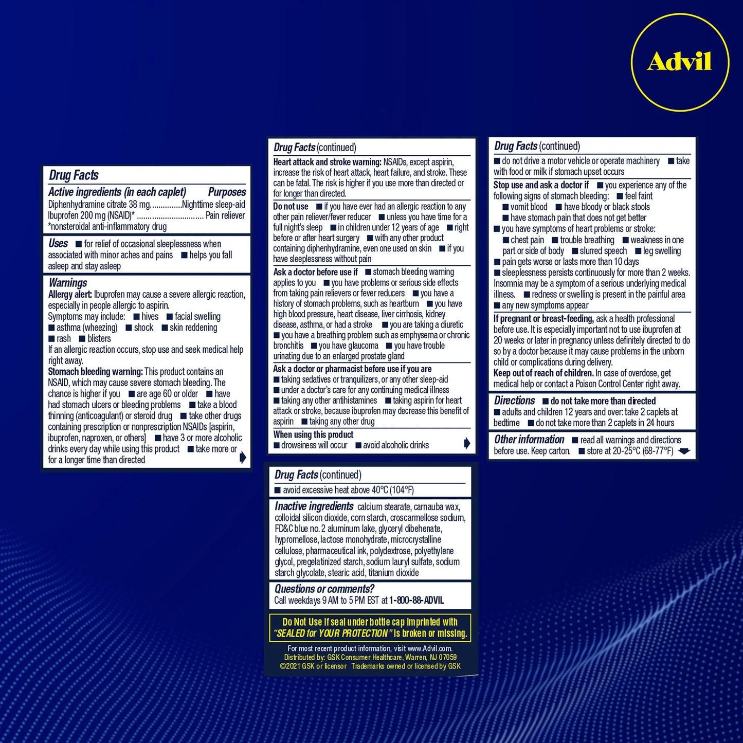 Advil PM Caplets – Ibuprofen & Sleep Aid for Pain Relief, Coated, 120 Ct - Exotic Pro