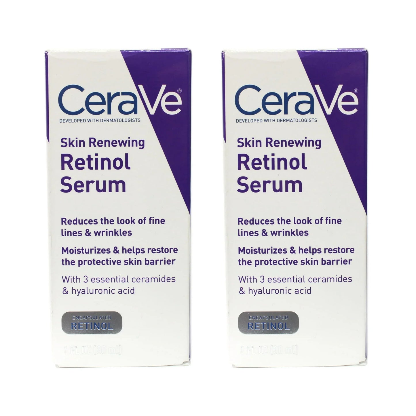 CeraVe Skin Renewing Retinol Face Serum with Niacinamide & Hyaluronic Acid for All Skin Types, 1 fl oz (Pack of 2) - Exotic Pro