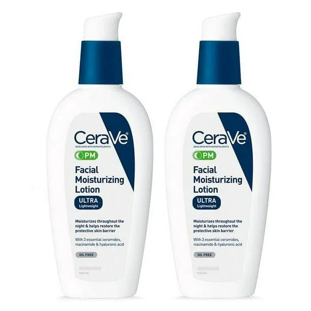 CeraVe PM Lotion, Night Face Moisturizer, Normal to Dry Skin, 2 fl oz - Pack of 2 - Exotic Pro