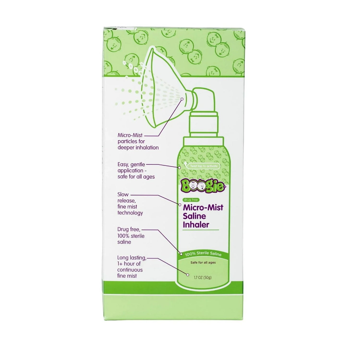 Boogie Micro-Mist Saline Inhaler – 1.7 oz | Gentle Nasal Moisturizer - Exotic Pro