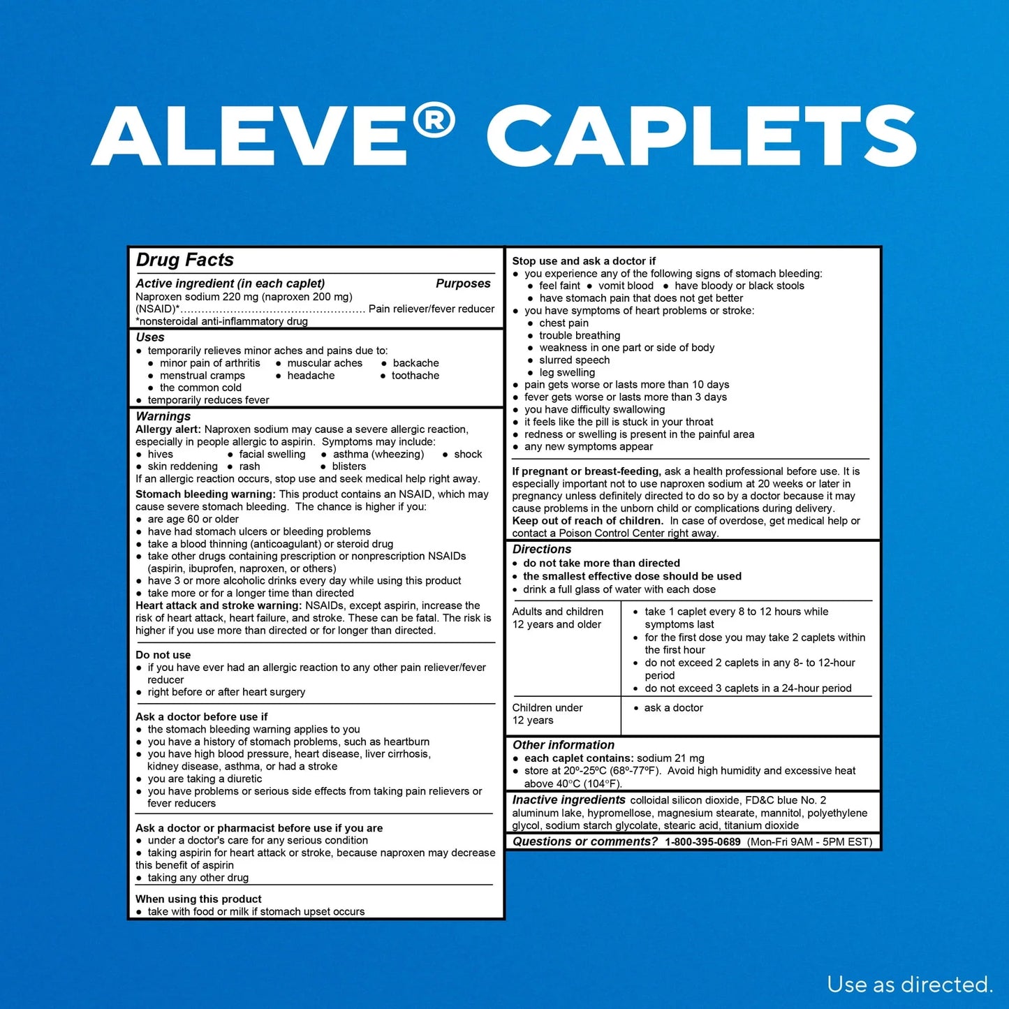 Aleve Pain Reliever & Fever Reducer Caplets with Naproxen – 200 Count - Exotic Pro