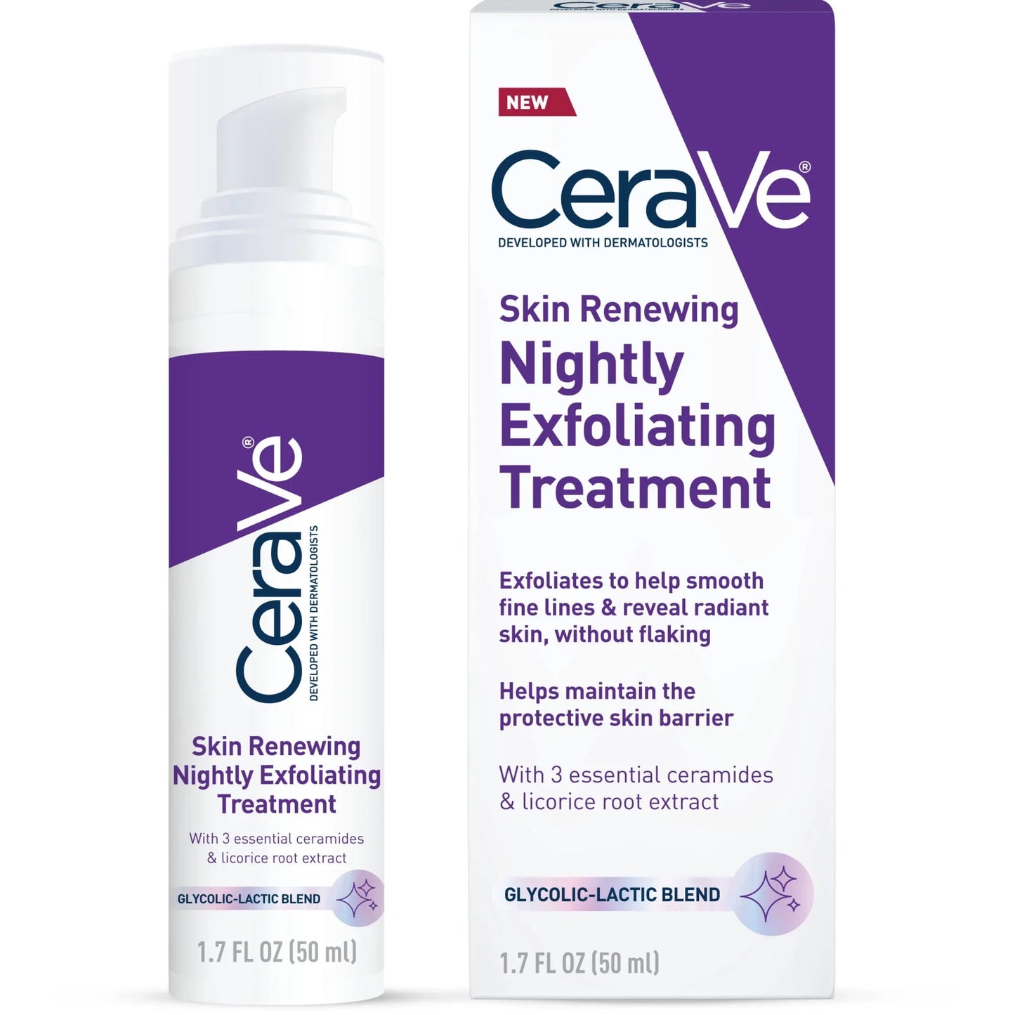 CeraVe Skin Renewing Nightly Exfoliating Treatment, Anti-Aging Face Serum for All Skin Types, 1.7oz - Exotic Pro