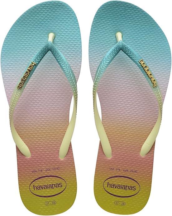 Havaianas Slim Gradient Sunset Flip Flop Sandals - Lime Green (Size 39/40 Brazil, US Men's 7/8, Women's 9/10) - Exotic Pro