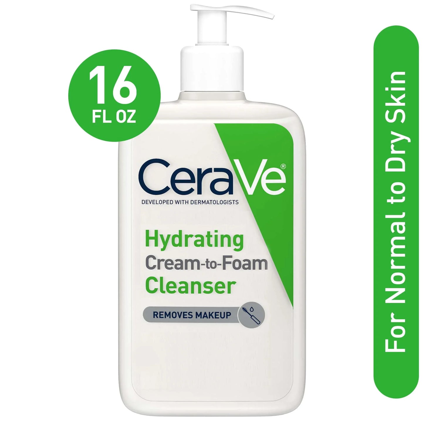 CeraVe Hydrating Cream-to-Foam Facial Cleanser with Hyaluronic Acid for Normal to Dry Skin, 16 fl oz - Exotic Pro
