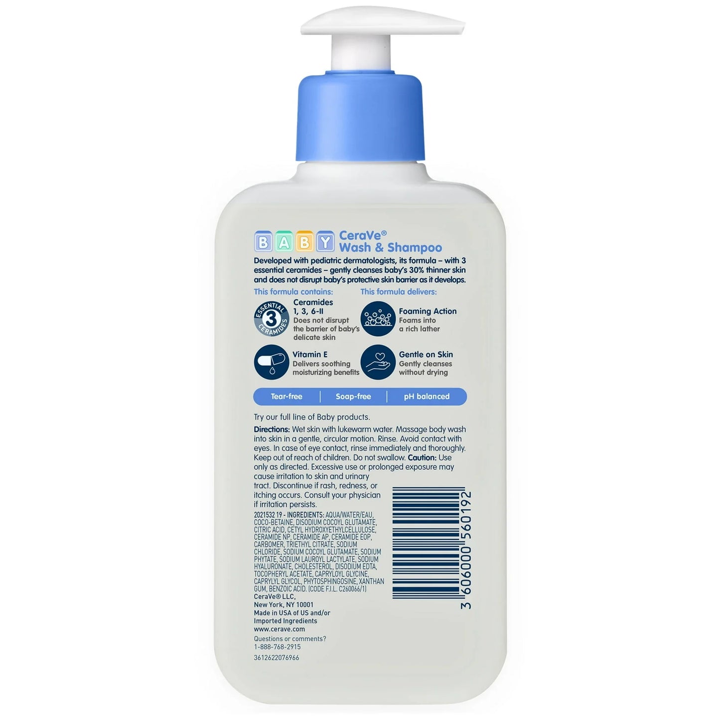 CeraVe Baby Wash & Shampoo, Tear-Free Cleanser for Sensitive Skin, 8 fl oz - Exotic Pro