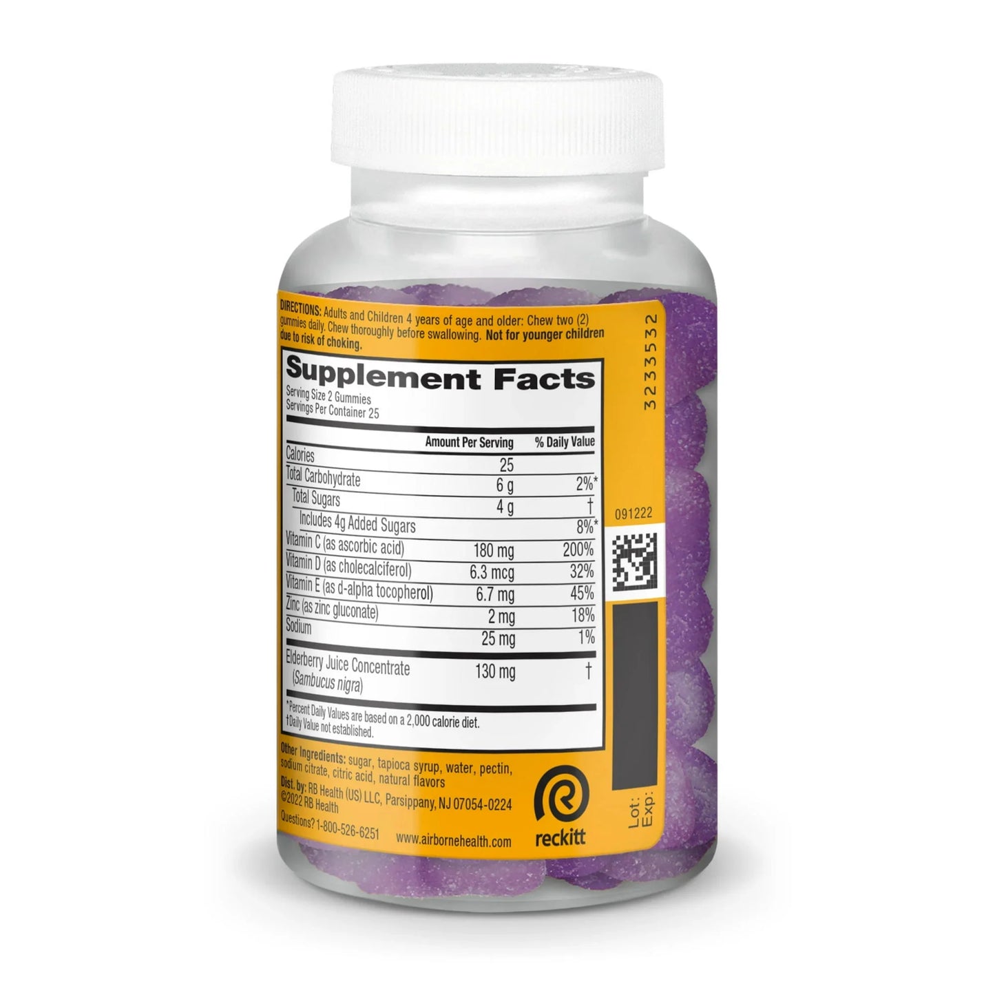 Airborne Immune Support Gummies with Vitamin C & Zinc, Elderberry, 50 Ct - Exotic Pro