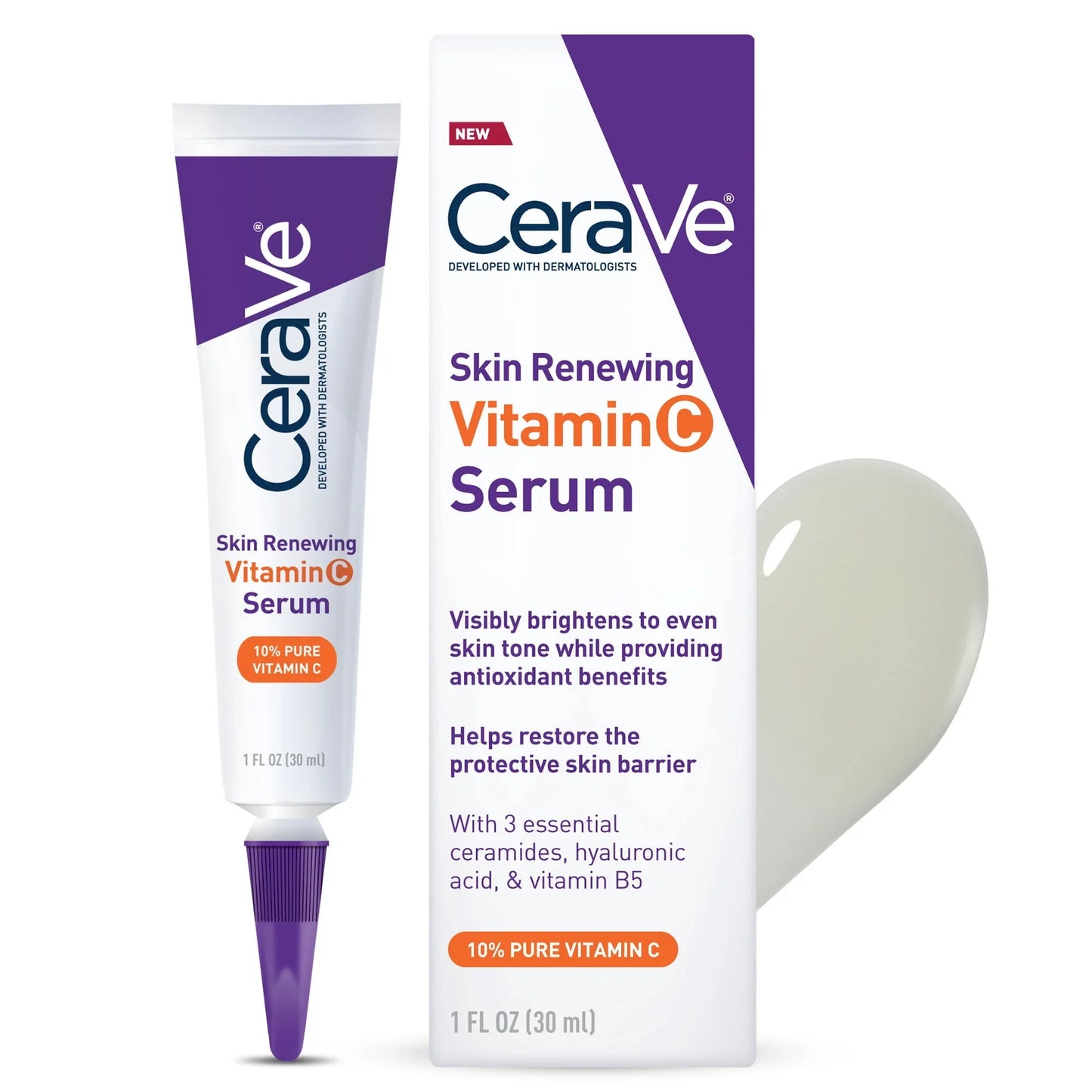 CeraVe Skin Renewing Vitamin C Face Serum, Skin-Brightening Antioxidant Serum For Dull Skin, 1 fl oz - Exotic Pro
