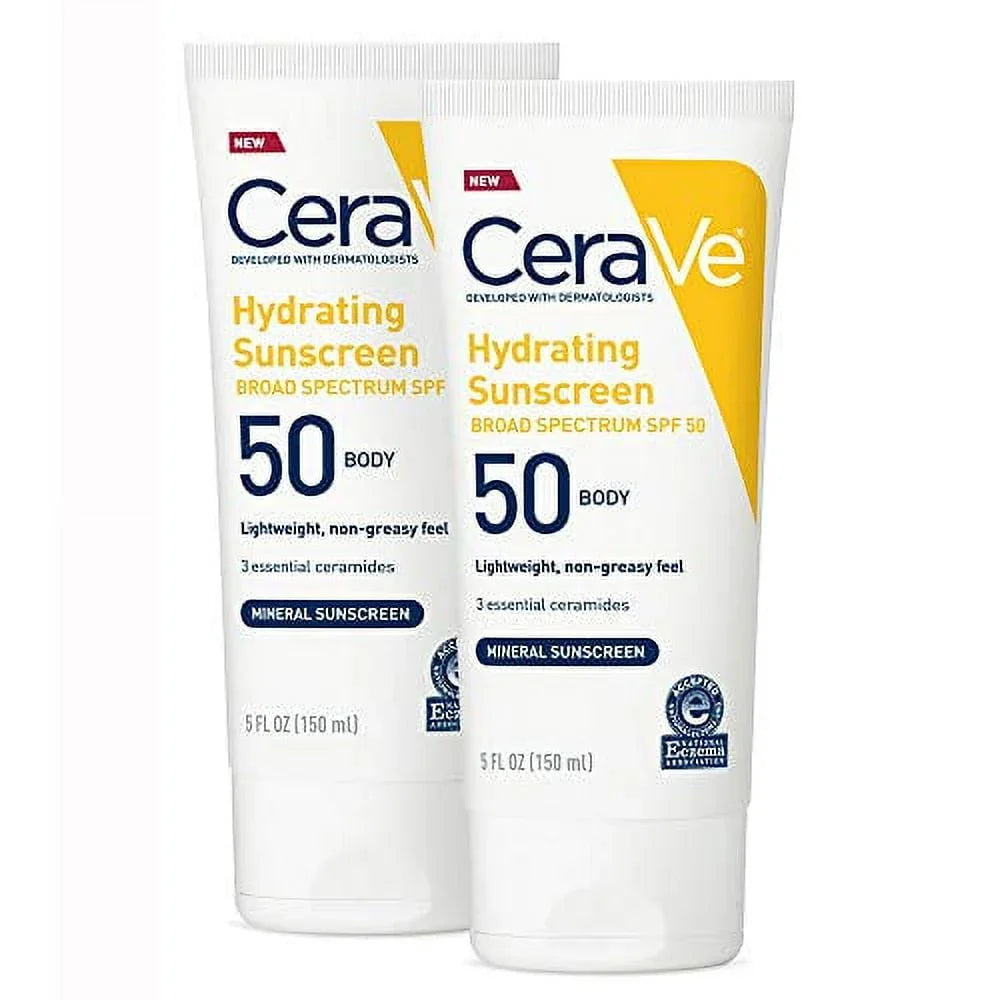 CeraVe 100% Mineral Sunscreen SPF 50 | Body Sunscreen With Zinc oxide & Titanium Dioxide for Sensitive Skin | 5 Oz, 2 Pack - Exotic Pro