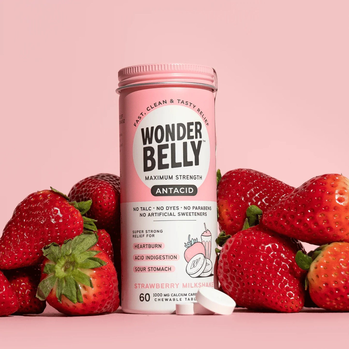 Wonderbelly Antacid Chewable Tablets – Heartburn Relief, Strawberry, 60ct - Exotic Pro