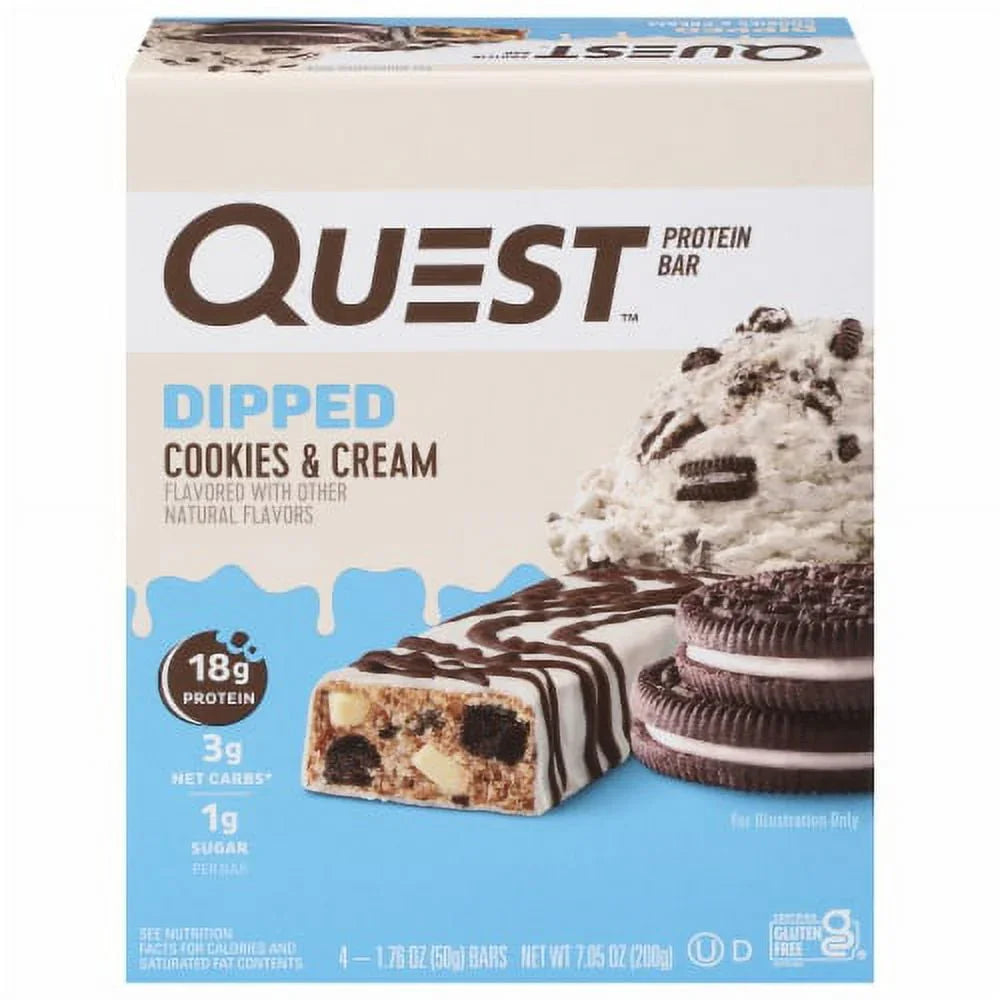 2X-Quest Dipped Cookies & Cream Protein Bars - 1.76 oz - 4 ct - Exotic Pro