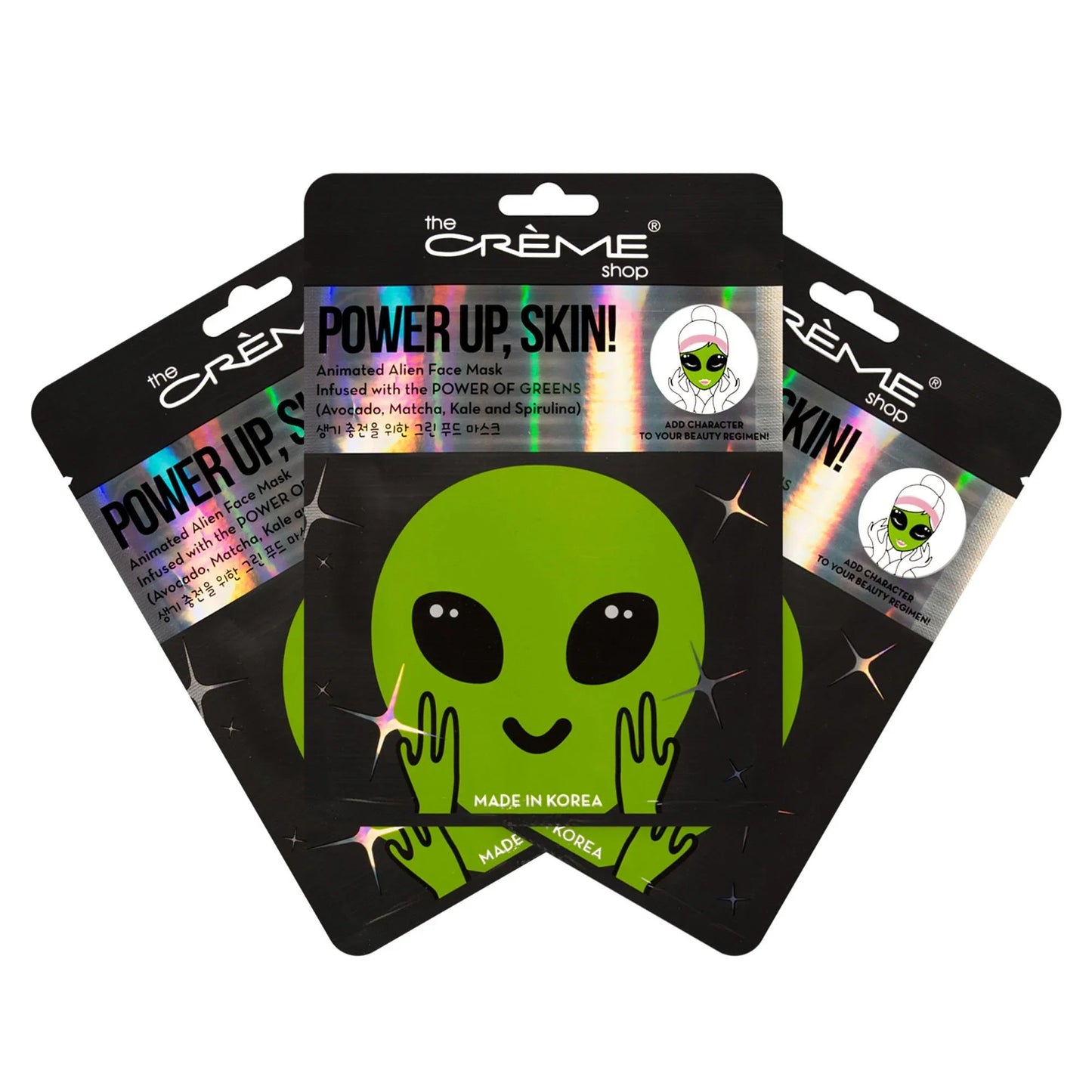 The Crème Shop - Power Up, Skin! Animated Alien Face Mask - Power of Greens - 3 Pack - Exotic Pro