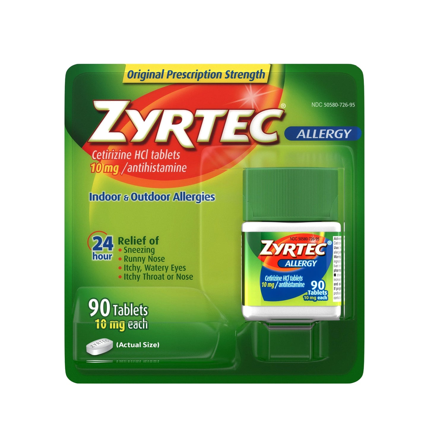 Zyrtec 24 Hour Allergy Relief Cetirizine HCl Indoor and Outdoor Allergies Tablets 90ct - Exotic Pro