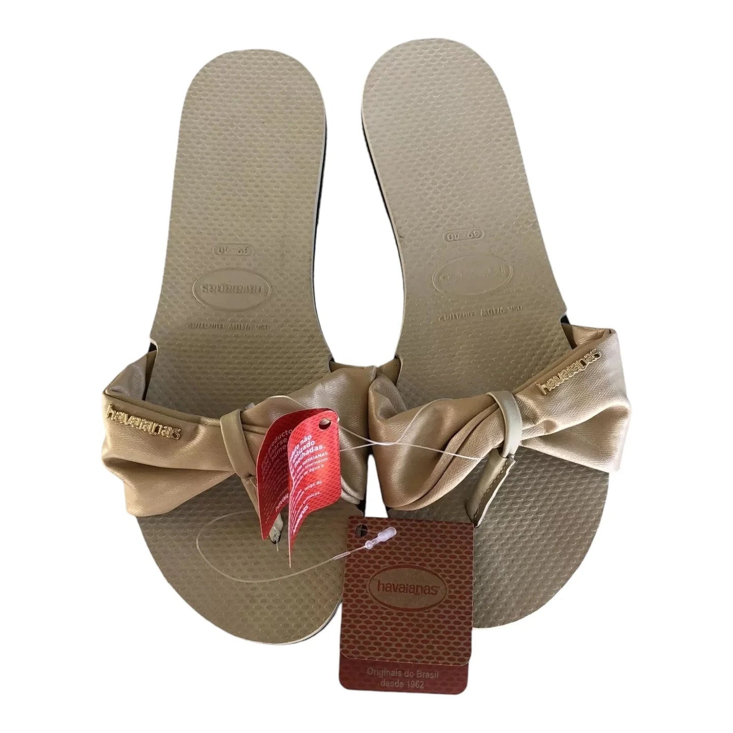 Havaianas Women's Beige Bow Shaped Tong Flip Flop - Size 39/40 (USA 9/10W, EUR 41/42) - Exotic Pro