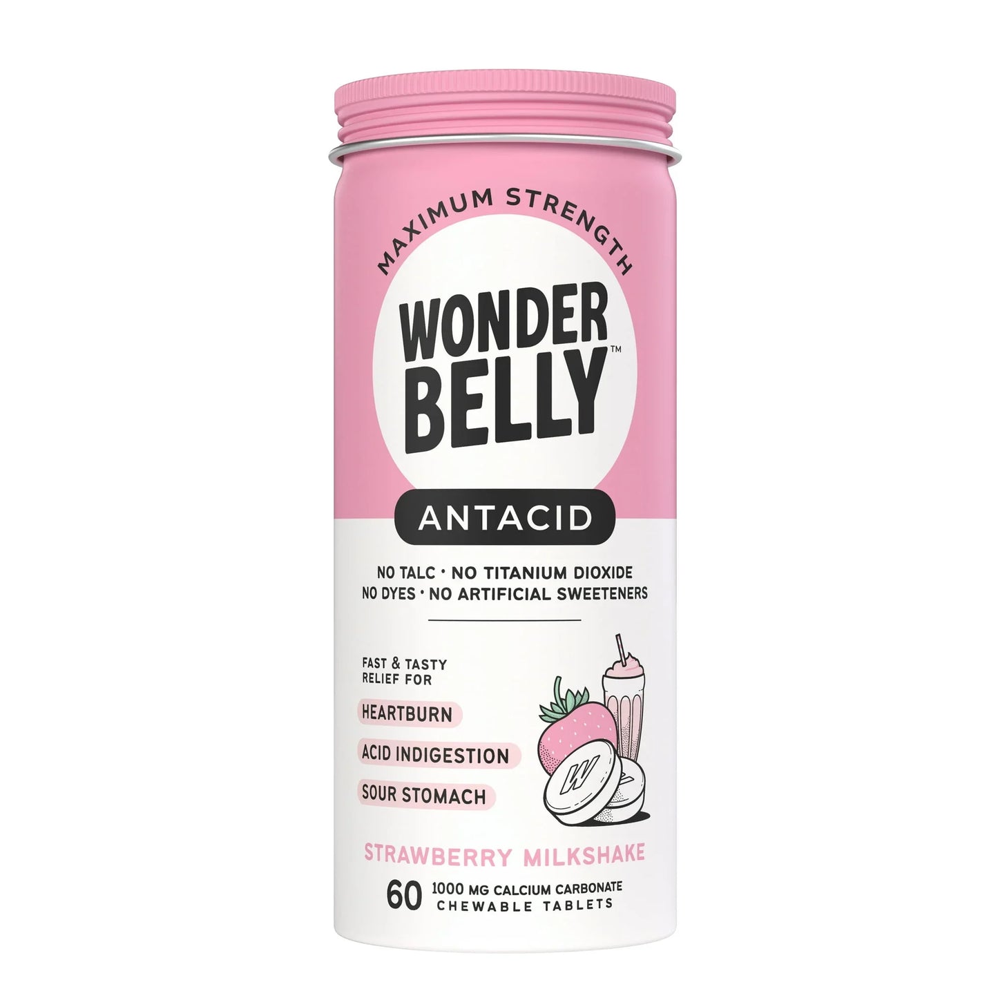 Wonderbelly Antacid Chewable Tablets – Heartburn Relief, Strawberry, 60ct - Exotic Pro