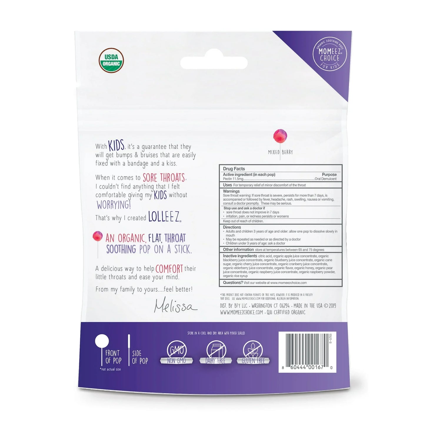 Lolleez Organic Throat Soothing Pops for Kids Mixed Berry - 15 Ct - Exotic Pro