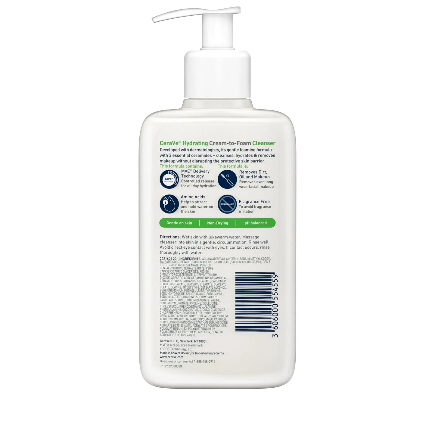 CeraVe Hydrating Cream-to-Foam Cleanser with Hyaluronic Acid, 8 fl oz - Exotic Pro