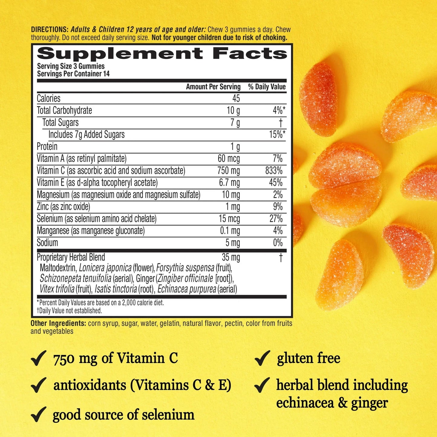 Airborne Immune Support Gummies 750mg Vitamin C, Orange Flavor, 42 Ct - Exotic Pro