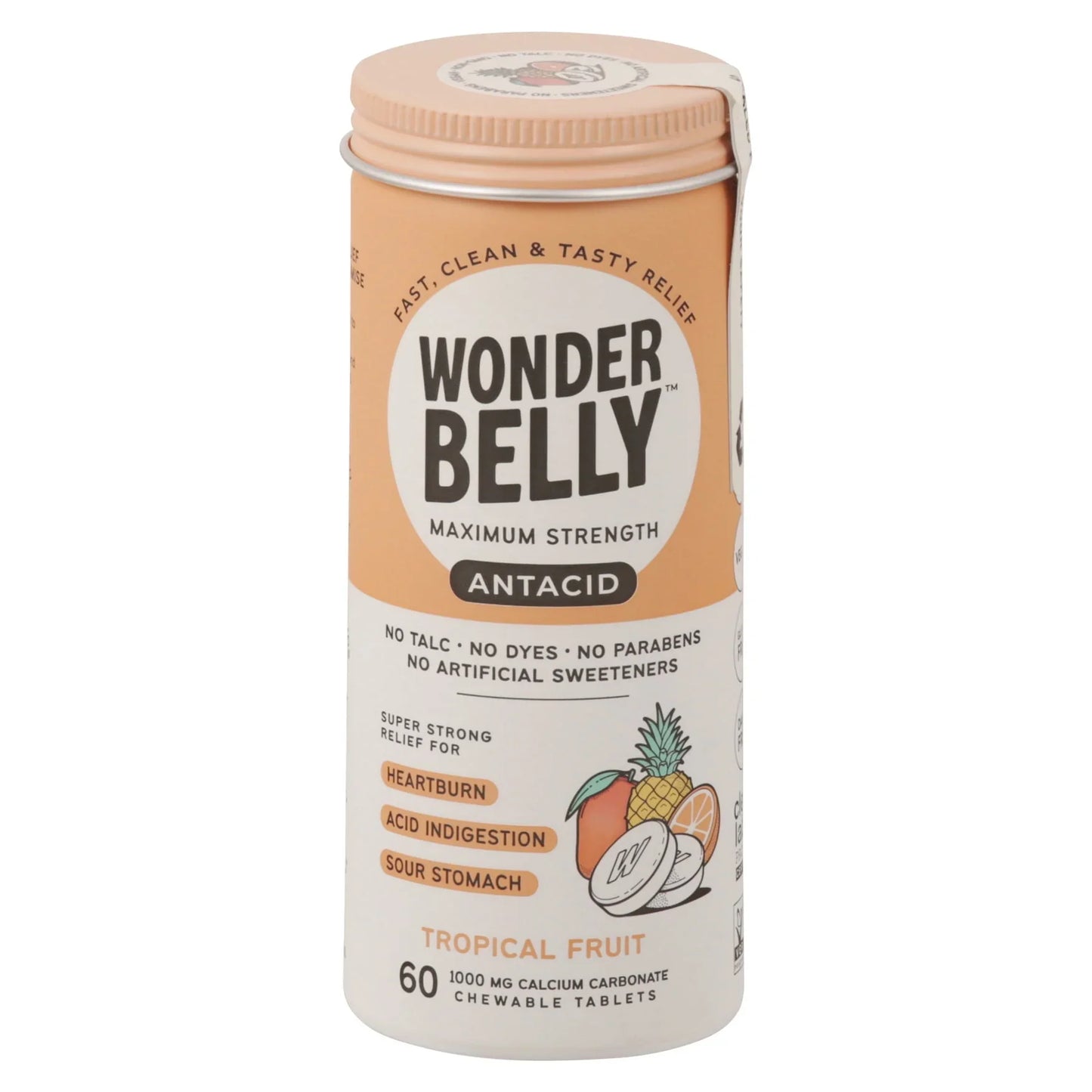 Wonderbelly Antacid Chewable Tablets – Heartburn Relief, Tropical Fruit, 60ct - Exotic Pro