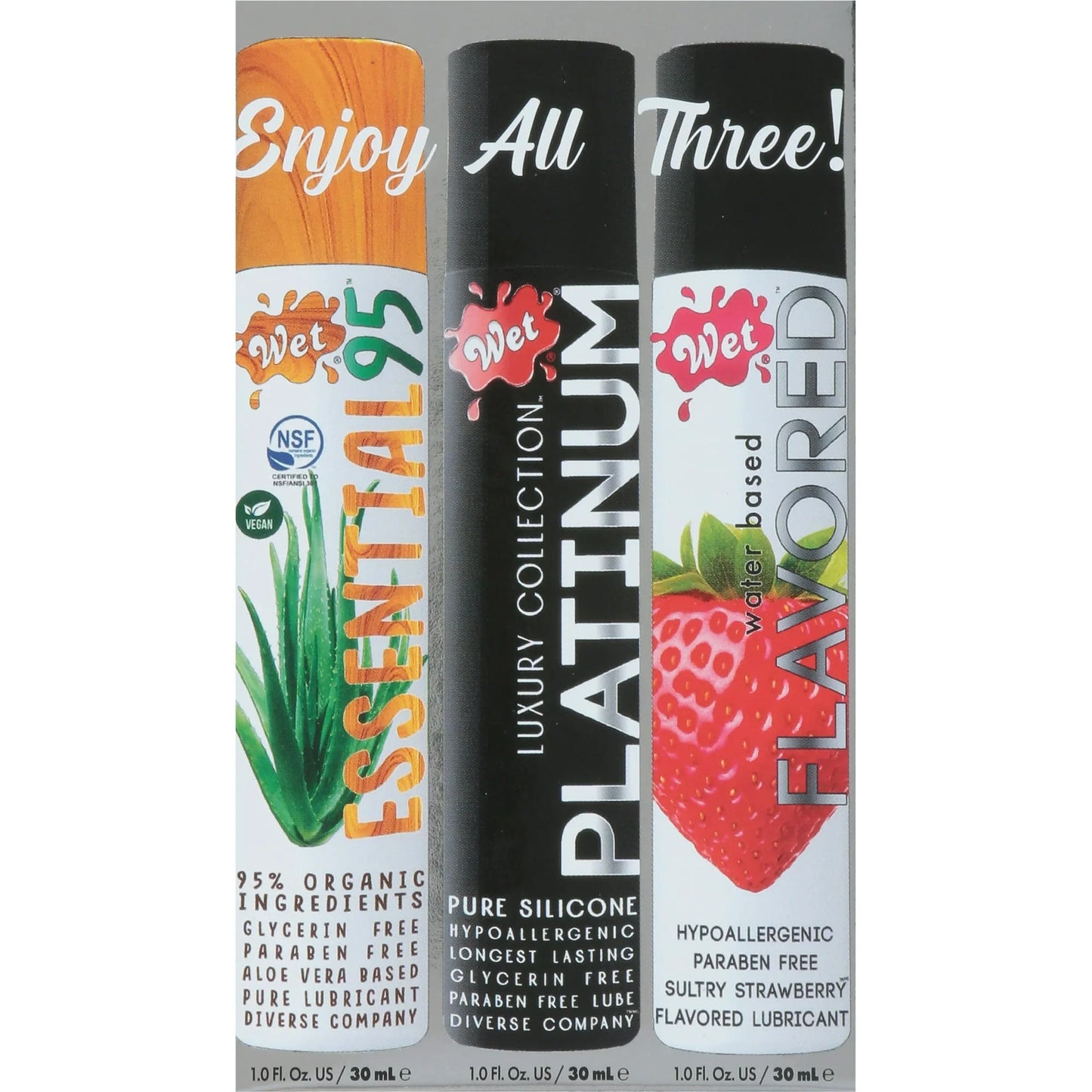 Wet Luxury Lube Sampler – Silicone, Water & Hybrid Lubes, 3-Pack (3 oz) - Exotic Pro