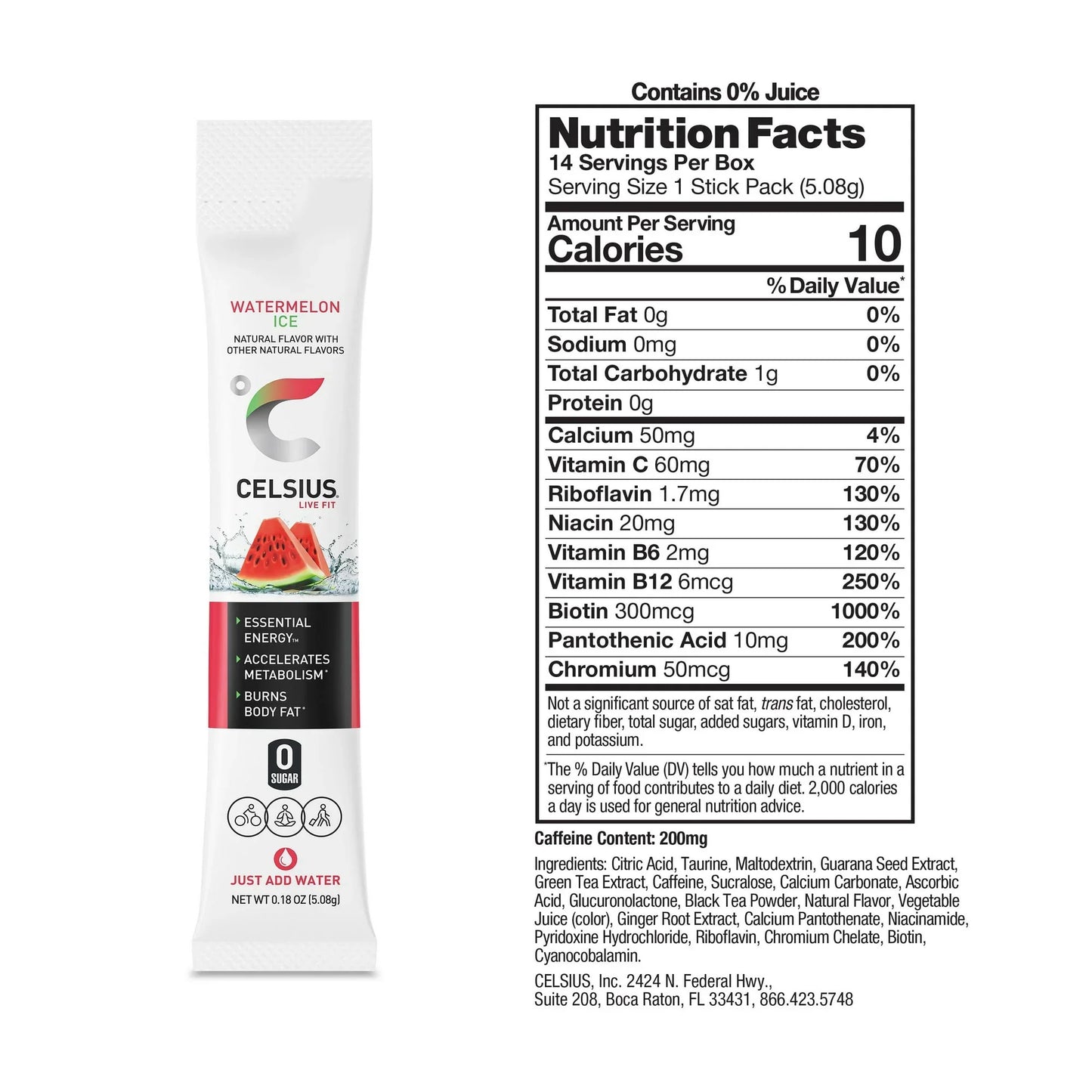 CELSIUS On-The-Go Energy Drink Mix Watermelon Ice | 14 Stick Packs - Exotic Pro