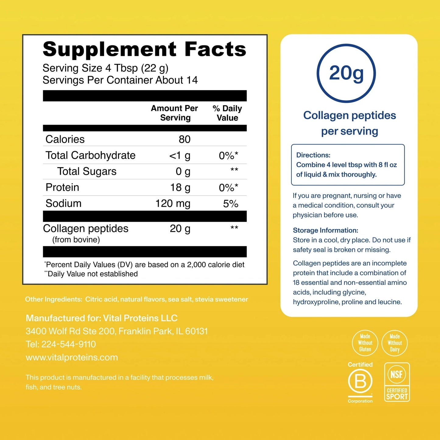 Vital Proteins Collagen Peptides Powder, Lemon Flavor – 11 oz - Exotic Pro