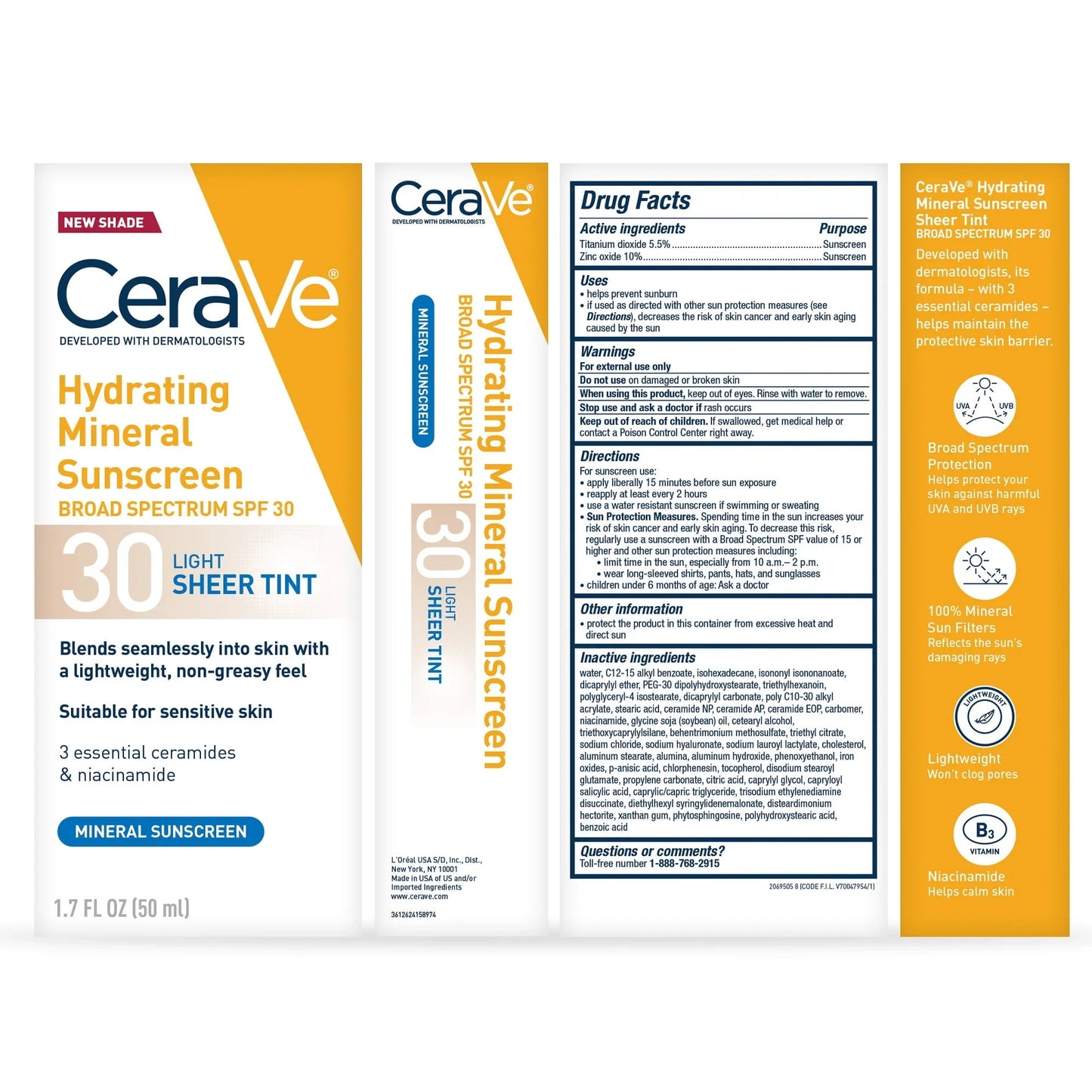 CeraVe Tinted Hydrating Mineral Sunscreen SPF 30 – Face Lotion, 1.7 oz - Exotic Pro