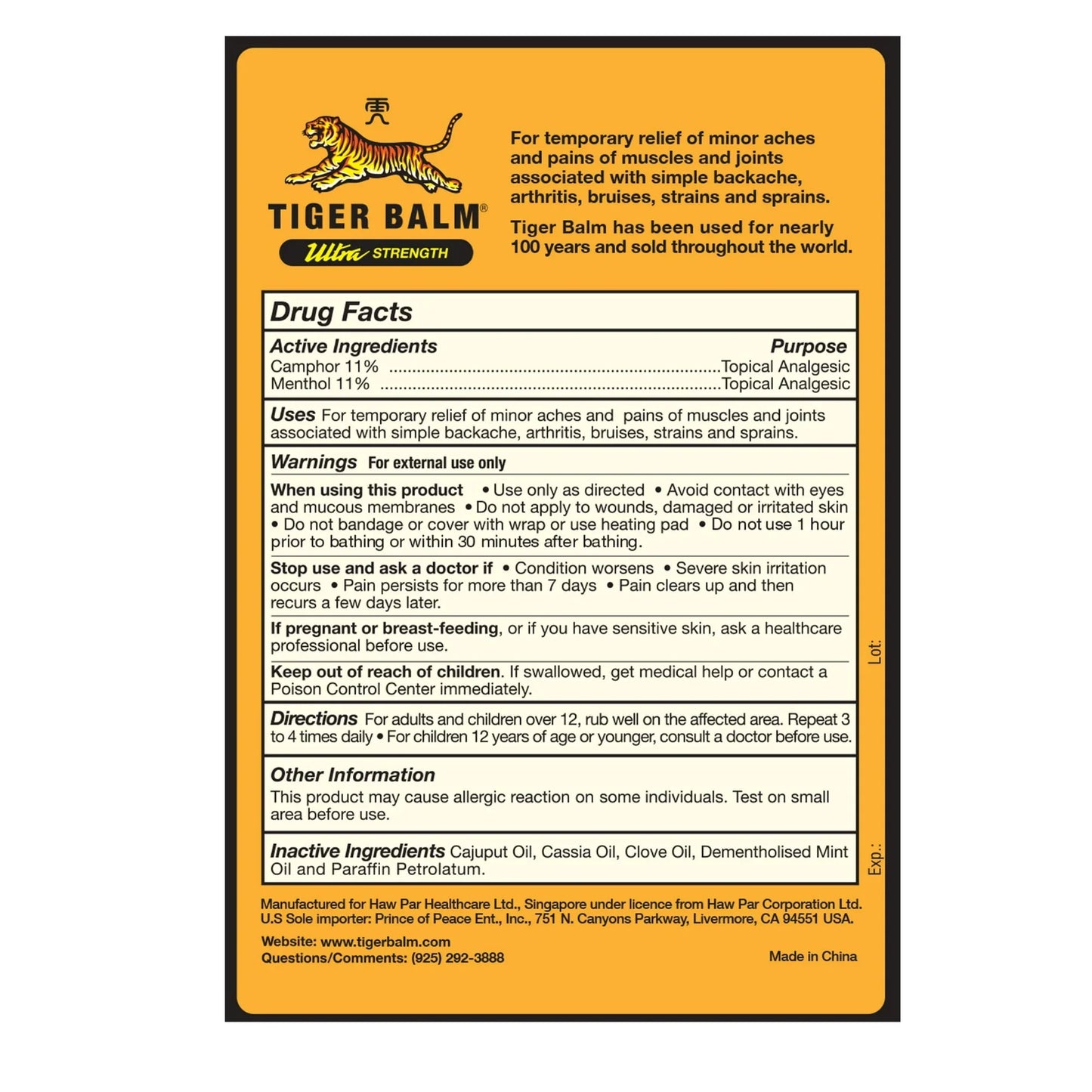 Tiger Balm Ultra Strength Pain Relief Ointment for Muscles & Back, 0.63 oz - Exotic Pro