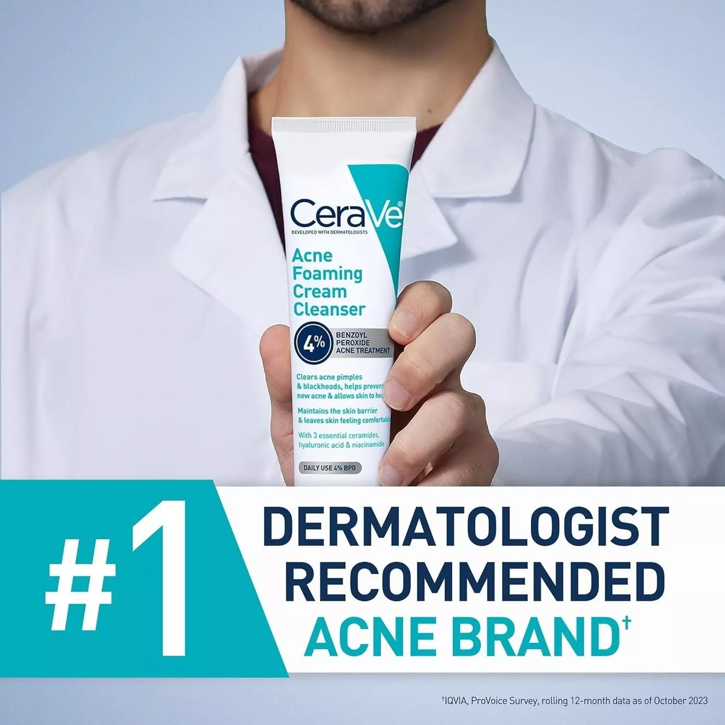 CeraVe Acne Foaming Cream Cleanser | Acne Treatment Face Wash with 4% Benzoyl Peroxide and Niacinamide | 5 fl oz - Exotic Pro