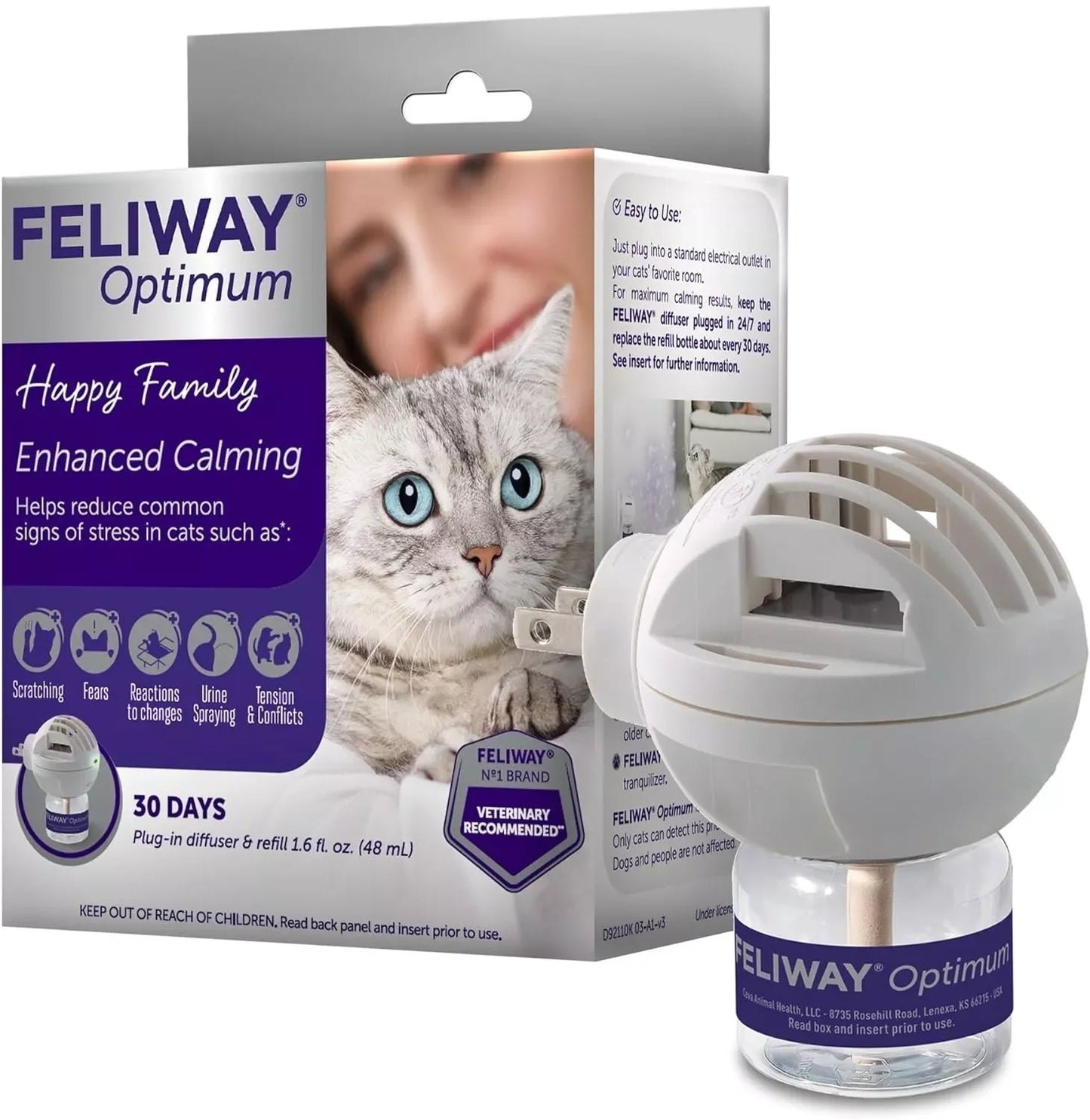 FELIWAY Optimum Plug-In Diffuser & Refill, Advanced Calming Solution, 1.6 oz - Exotic Pro