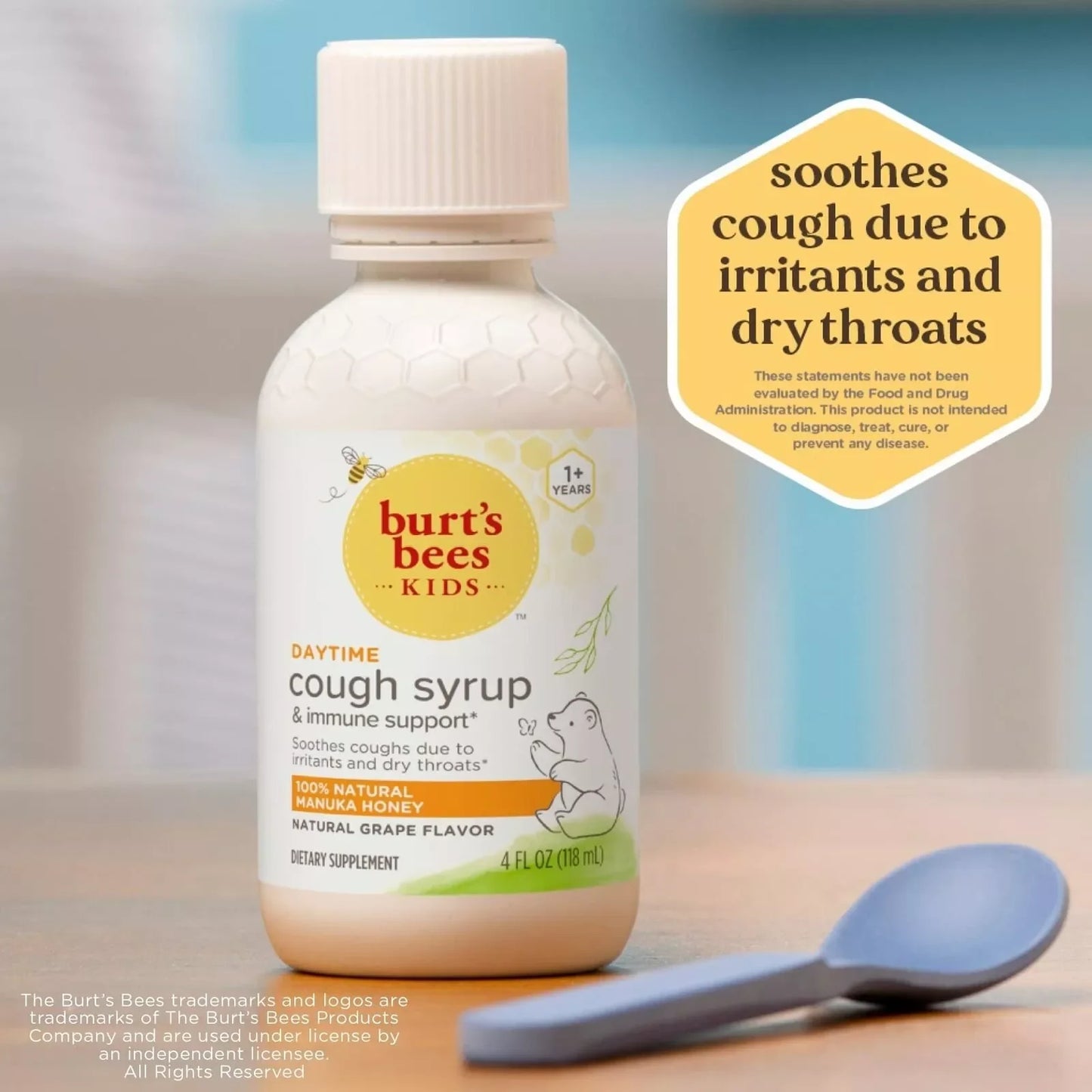 Burt's Bees Kids Daytime Cough Syrup and Immune Support, Natural Grape Flavor, Dietary Supplement, 4 fl oz. - Exotic Pro