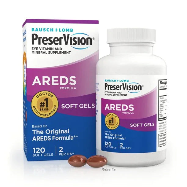 Bausch + Lomb PreserVision AREDS Eye Vitamin & Mineral Supplement Tablets, 120 Count Bottle (Soft Gels) - Exotic Pro