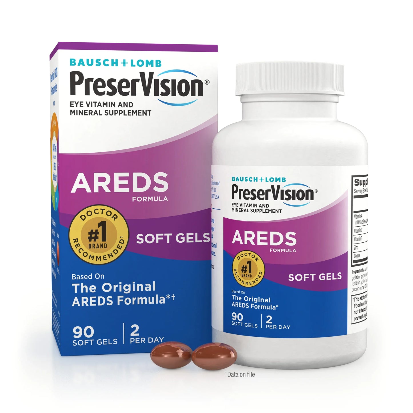 Bausch + Lomb PreserVision AREDS Eye Vitamin & Mineral Supplement Tablets, 90 Count Bottle (Soft Gels) - Exotic Pro