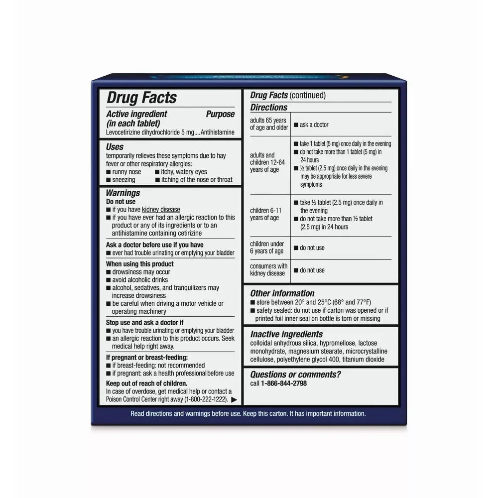 Xyzal 24-Hour Allergy Relief Tablets, 5mg Levocetirizine, 45 Ct (35+10 Bonus) - Exotic Pro