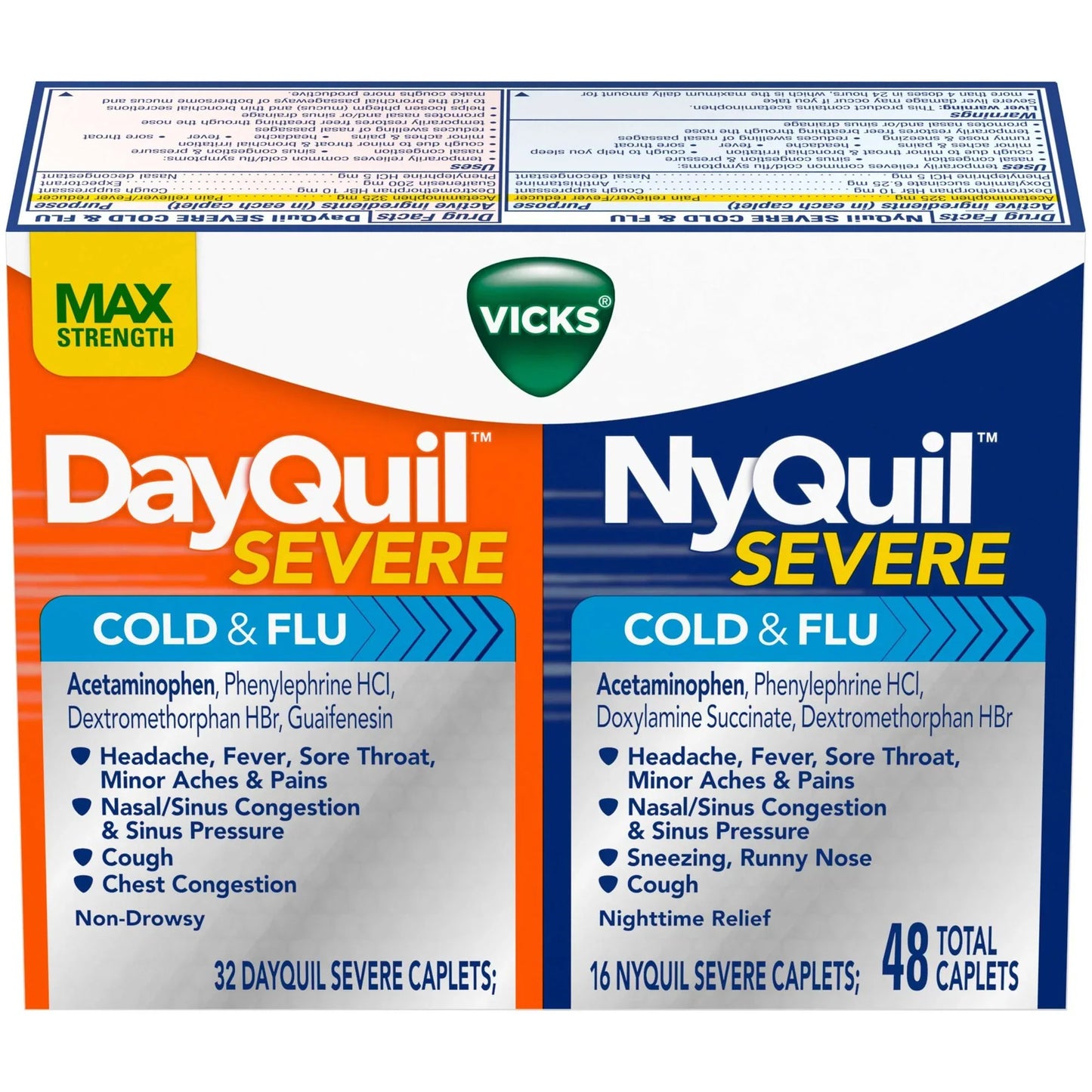 Vicks DayQuil & NyQuil Severe+ VapoCOOL Cold & Flu Caplets, 48 Each - Exotic Pro