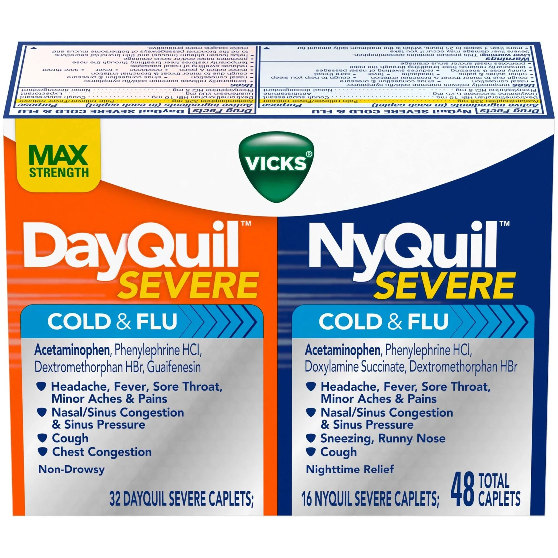 Vicks DayQuil & NyQuil Severe+ VapoCOOL Cold & Flu Caplets, 48 Each - Exotic Pro