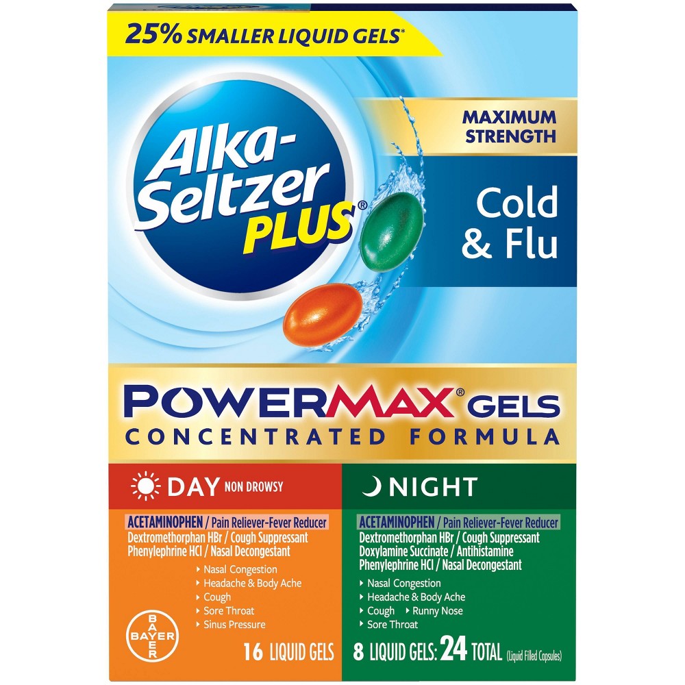 Alka-Seltzer Plus PowerMax Day & Night Cold & Flu Liquid Gels – 24 ct