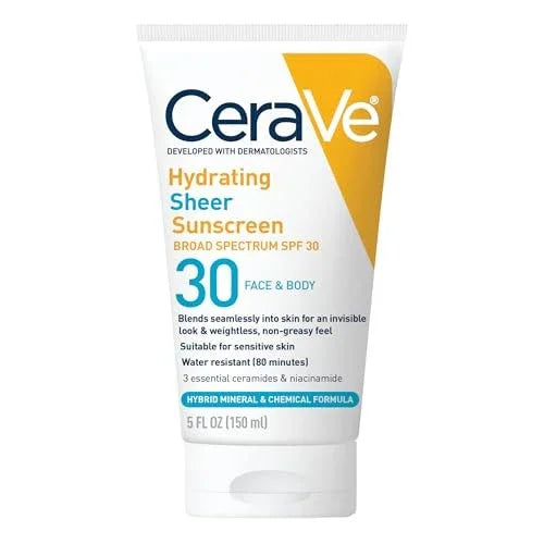 CeraVe Hydrating Sheer Sunscreen SPF 30 – 5 oz, Face & Body Protection - Exotic Pro