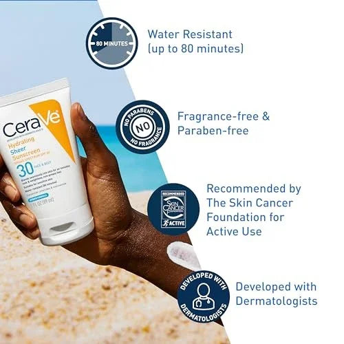 CeraVe Hydrating Sheer Sunscreen SPF 30 – 5 oz, Face & Body Protection - Exotic Pro