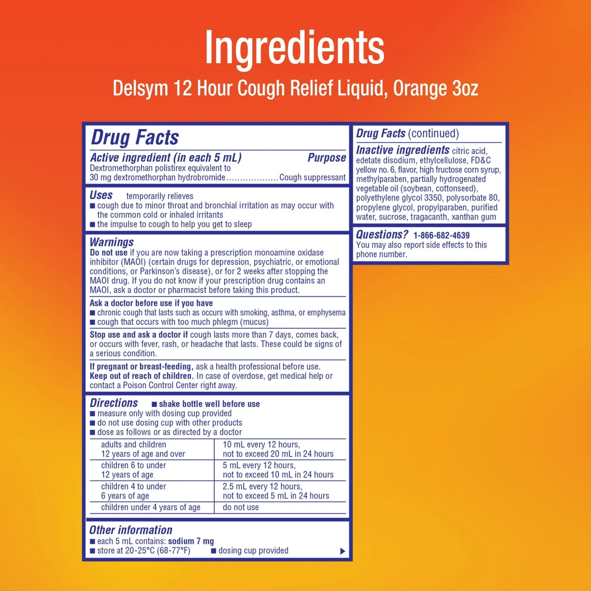 Delsym 12 Hour Cough Relief Liquid for Adults, Orange Flavor, 5 fl oz - Exotic Pro