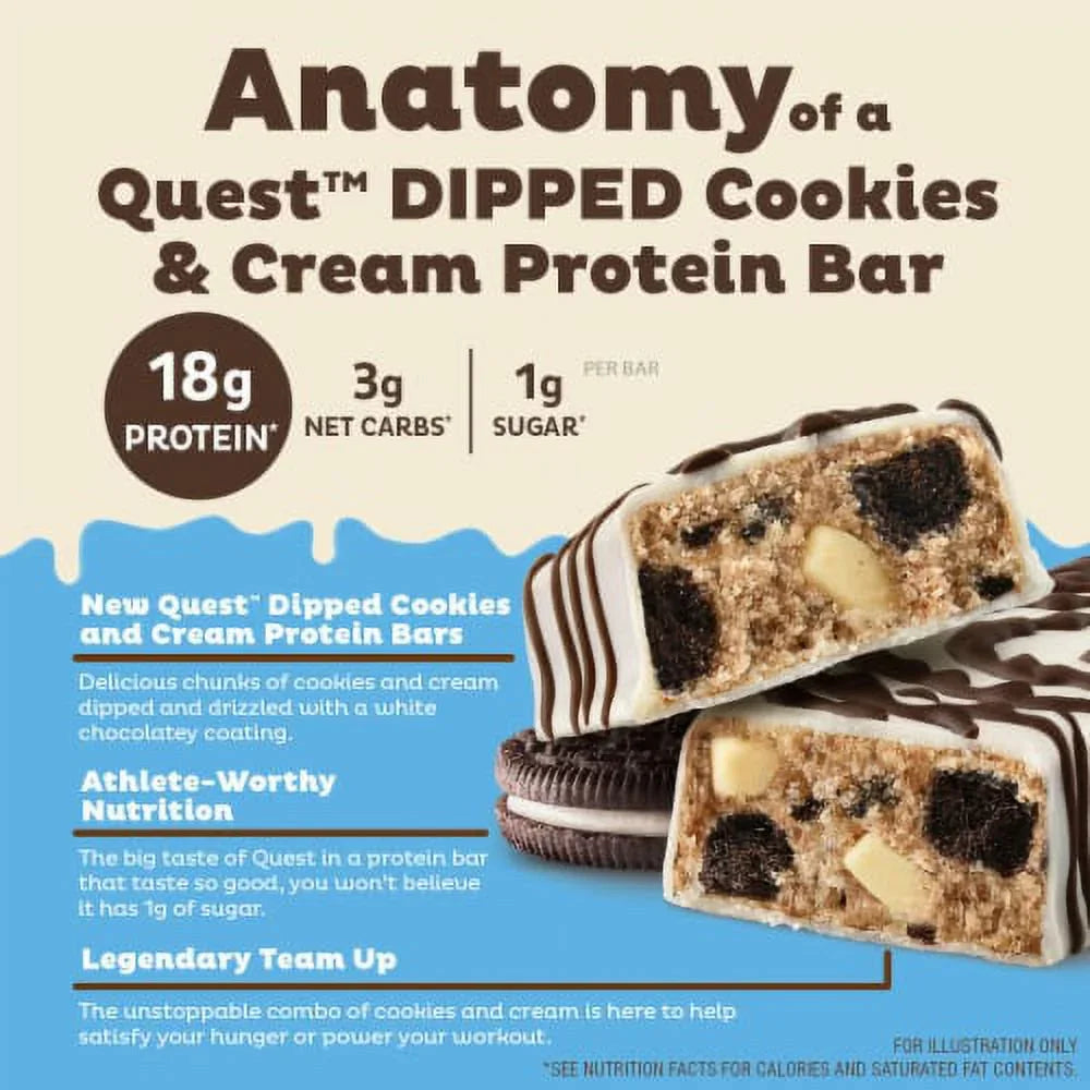 2X-Quest Dipped Cookies & Cream Protein Bars - 1.76 oz - 4 ct - Exotic Pro