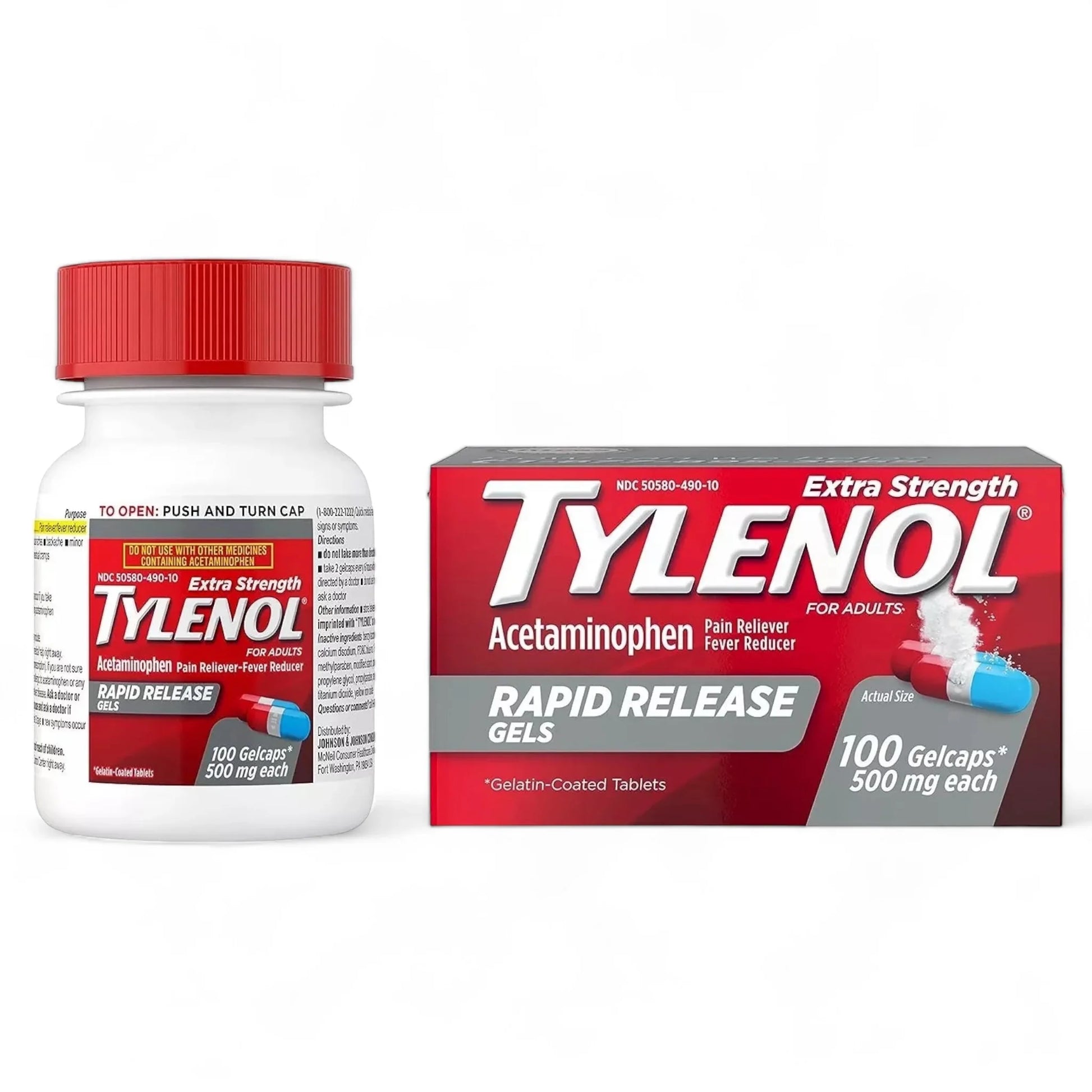 Tylenol Extra Strength Acetaminophen Rapid Release Gels, 100 Gelcaps - Exotic Pro
