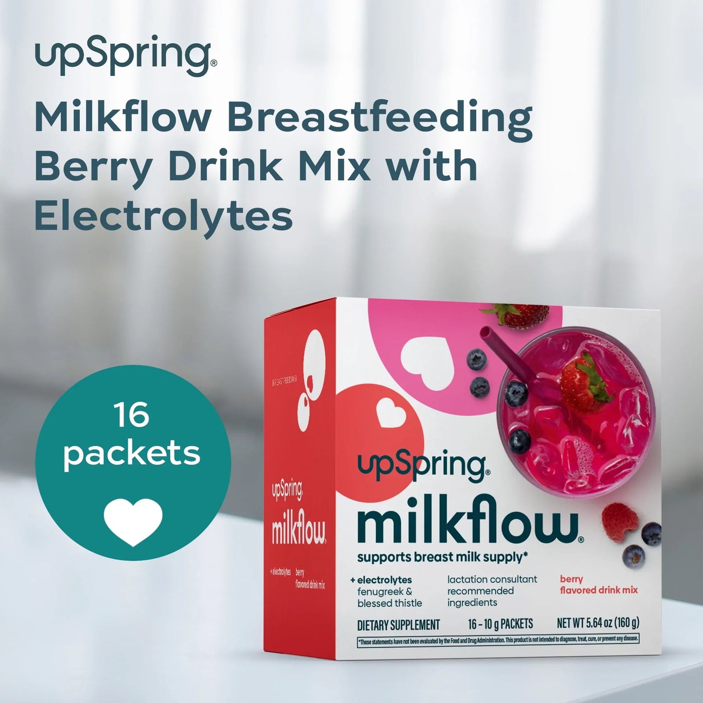 UpSpring Milkflow Fenugreek & Blessed Thistle Drink Mix, Berry, 16 Ct - Exotic Pro