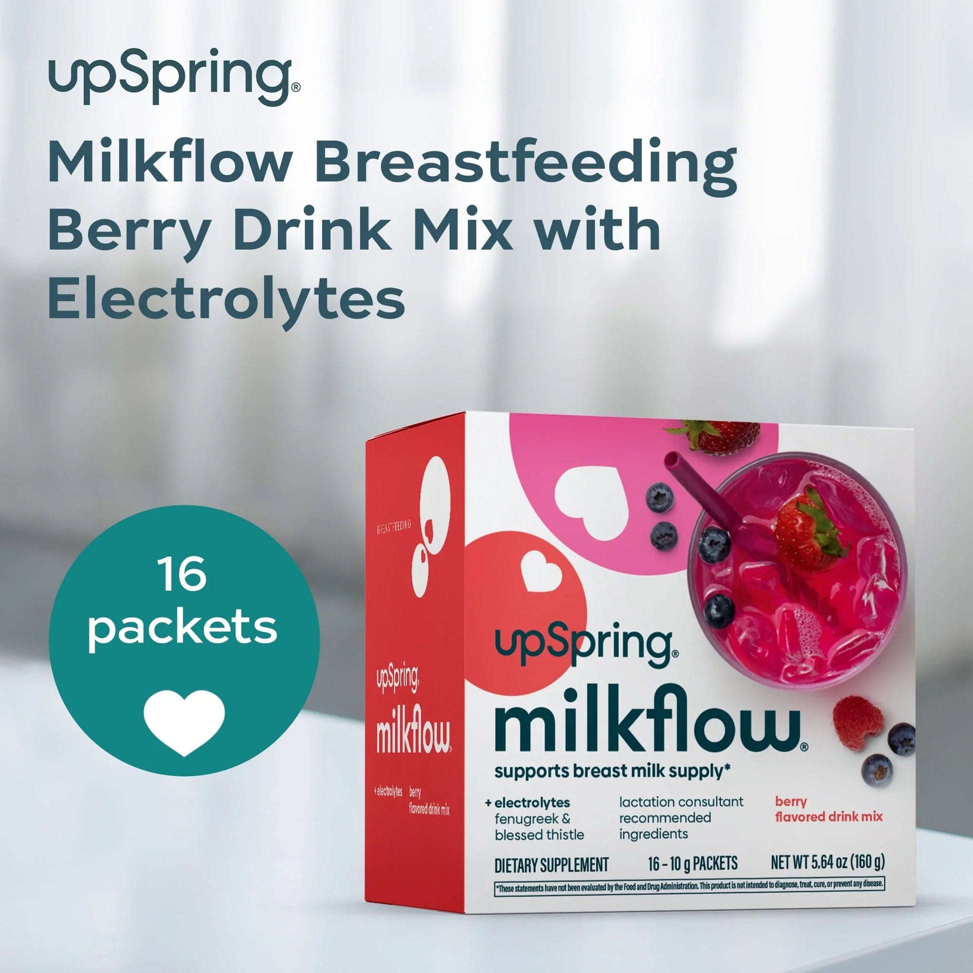 UpSpring Milkflow Fenugreek & Blessed Thistle Drink Mix, Berry, 16 Ct - Exotic Pro