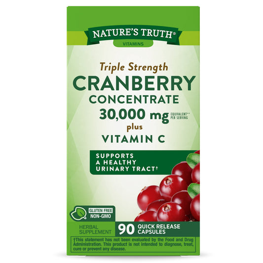 Cranberry Concentrate Capsules 30,000mg | Plus Vitamin C | Non-GMO & Gluten Free Supplement | Triple Strength Support Pills | by Nature's Truth