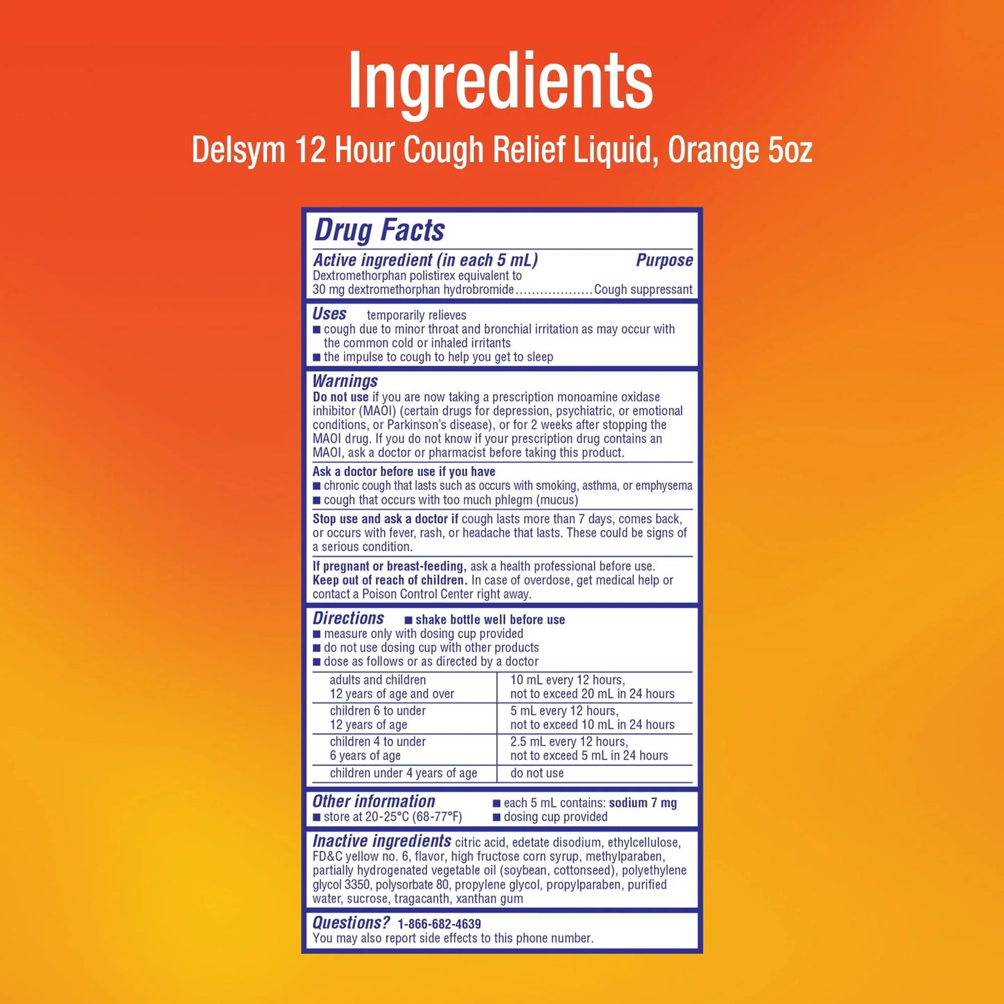 Delsym 12 Hour Cough Relief Liquid for Adults, Orange Flavor, 5 fl oz - Exotic Pro