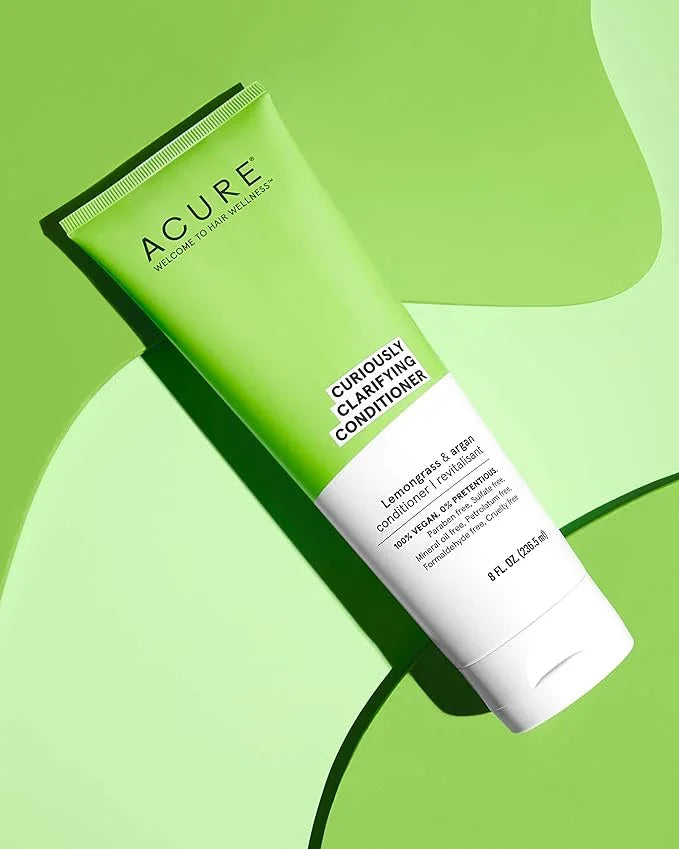 Acure Curiously Clarifying Conditioner Argan Gently Cleanses, Removes Buildup, Boost Shine Replenishes Moisture Lemongrass 8 Fl Oz - Exotic Pro